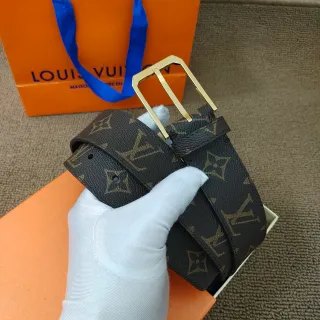 Louis Vuitton Monogram कैनवास बेल्ट भूरा गोल्ड बकल लेदर बेल्ट