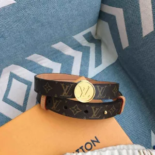 Louis Vuitton Monogram ক্যানভাস বেল্ট ভূরা সোনা গোলাকার বাকেল লেদার বেল্ট