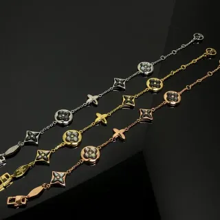 Louis Vuitton Monogram Flower ذهبي أسود سلاسل ميدان زهري سوار