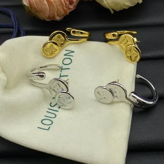 Louis Vuitton Monogram Flower Brincos Bisagados Dourado Prata Duplo Disco