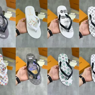 Louis Vuitton Monogram Reverse-Print حذاء منزلي رمادي وأسود