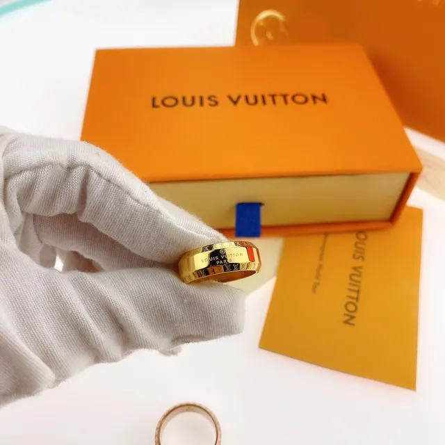 Louis Vuitton Monogram Ring Gold Tone Enamel Inlay Rings 2