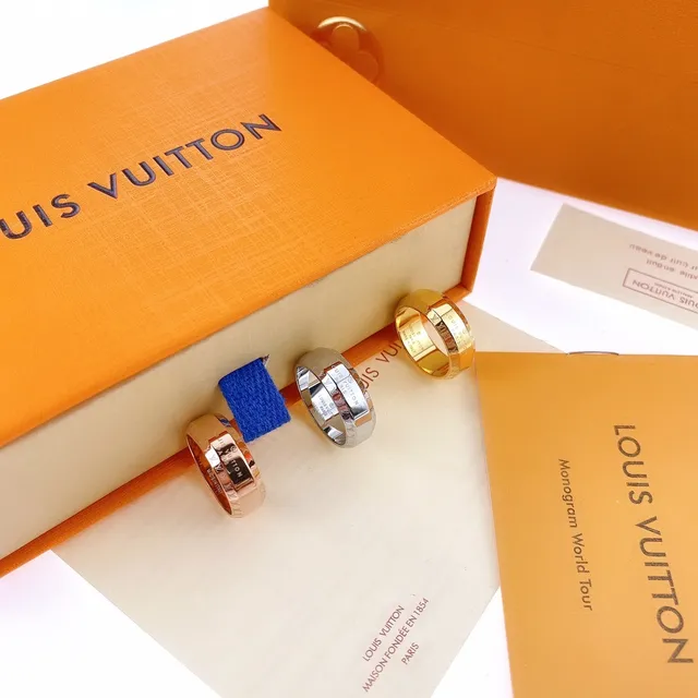 Louis Vuitton Monogram Ring Gold Tone Enamel Inlay Rings 4