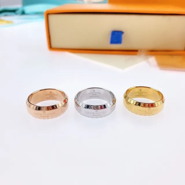 Louis Vuitton Monogram Ring Gold Tone Enamel Inlay Rings 5