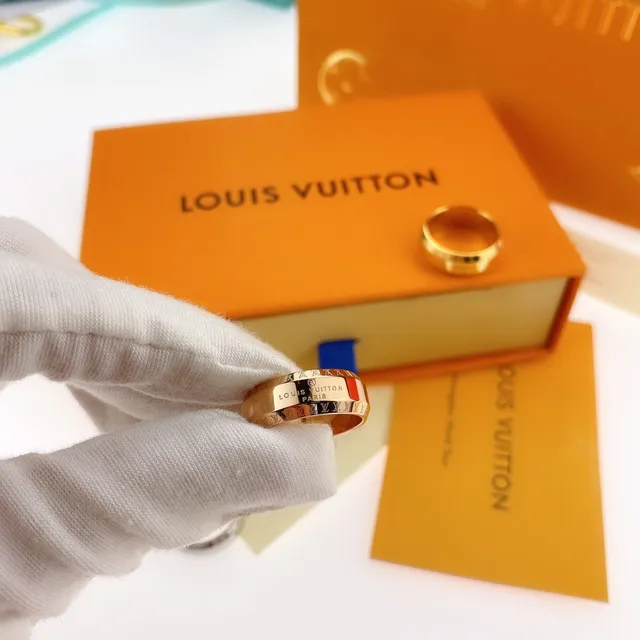 Louis Vuitton Monogram Ring Gold Tone Enamel Inlay Rings 7