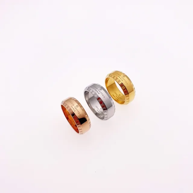 Louis Vuitton Monogram Ring Gold Tone Enamel Inlay Rings 8