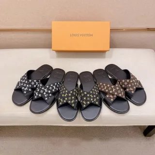 Louis Vuitton Monogram أحذية سوداء بنية حزام متقاطع