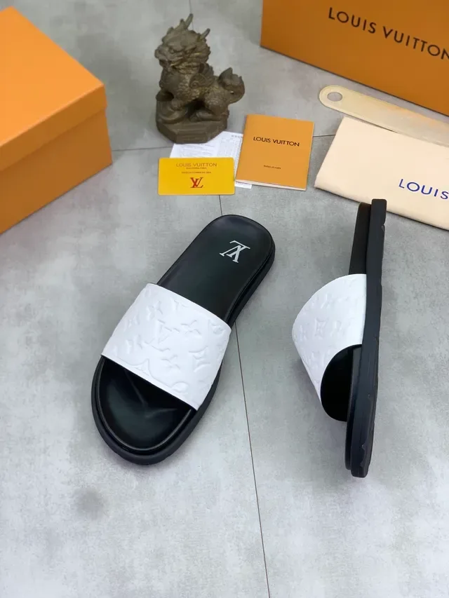 Louis Vuitton Monogram Strap Black and White Slippers 4