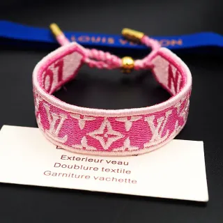 Louis Vuitton Monogram سوار نسيج وردي بيج مطرز نطاق نسيج