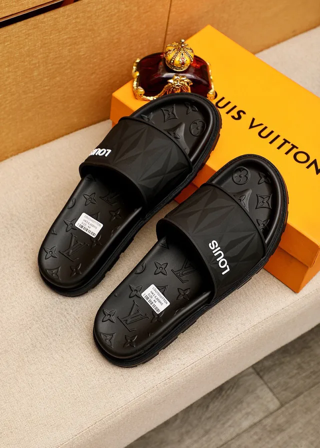 Louis Vuitton Monogrammed Faceted Strap Black Slippers 3