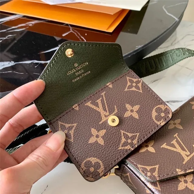 Louis Vuitton Multi Pochette Accessoires भूरा आर्मी ग्रीन Monogram Canvas पलटा बंद मेसेंजर बैग 14