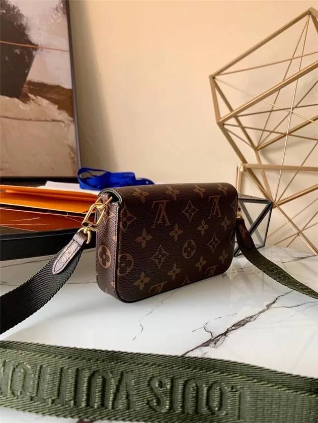 Louis Vuitton Multi Pochette Accessoires भूरा आर्मी ग्रीन Monogram Canvas पलटा बंद मेसेंजर बैग 19