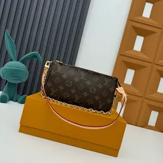 Louis Vuitton Multi Pochette Accessoires Marrom Dourado Monograma Tela Alça Corrente Bolsa Transversal