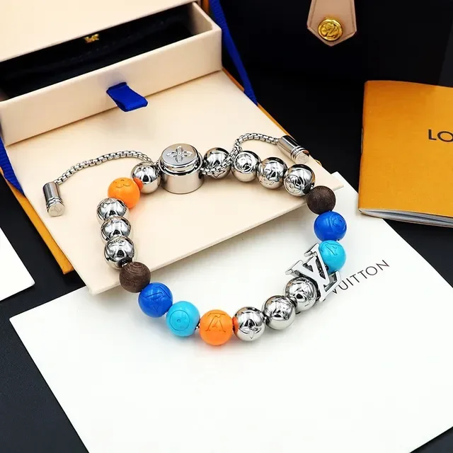Louis Vuitton Multicolor Beaded Logo Charm Bracelet 7