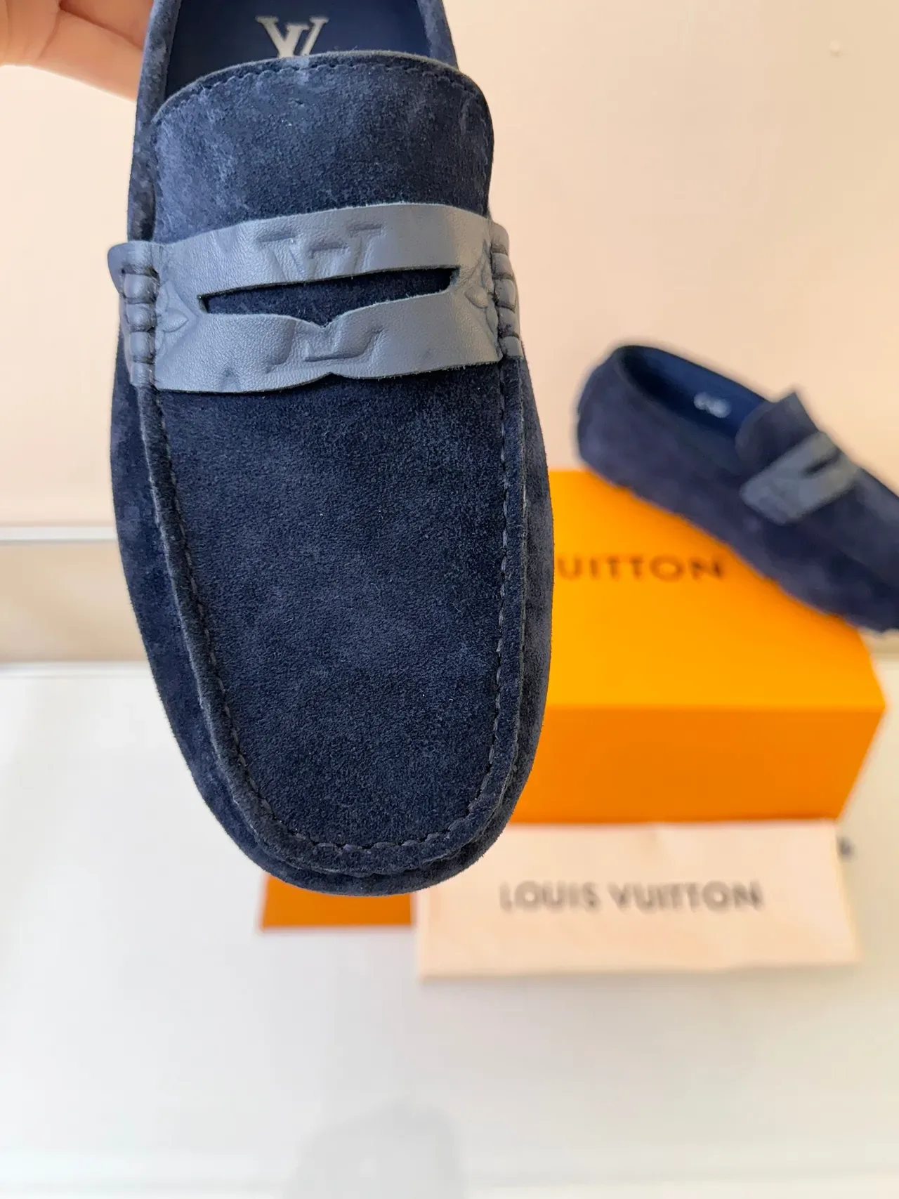 Louis Vuitton Loafer Ante Navy Gray Sangle Métallique LV 3