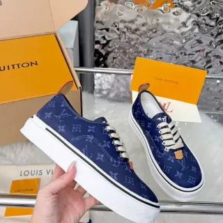 Louis Vuitton Tênis Lifestyle Navy White Monogram Canvas Platform Sole