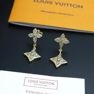 أقراط Louis Vuitton Pavé-Crystal Floral-Star Double-Drop