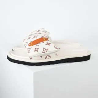 Louis Vuitton Run Away বেইজ বাদামি Monogram-Print কাপড় প্যাডড স্ট্র্যাপ স্লিপার