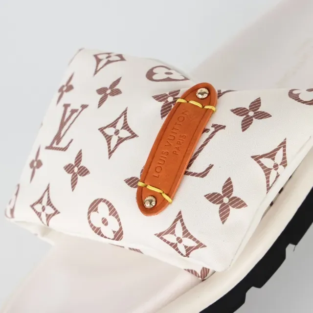 Louis Vuitton Run Away beige marron Monogram-Print tissu sangle rembourrée pantoufles 6
