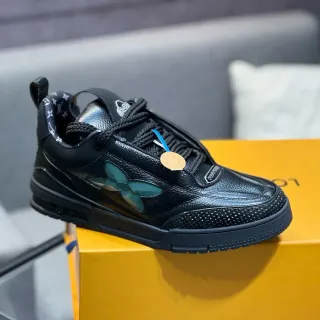 Louis Vuitton Run Away Preto Verde Couro Pebbled Motivo Floral Translucido Sneakers Lifestyle