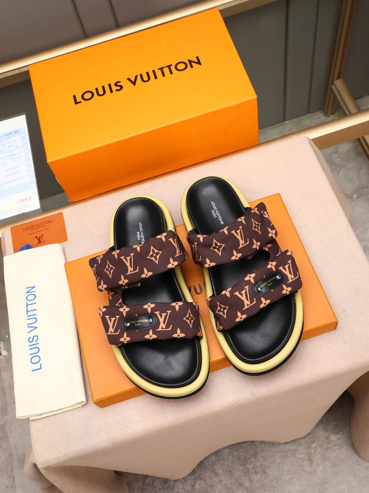 Louis Vuitton Run Away Brown Black Monogram Canvas Double-Strap Slide Slippers 2