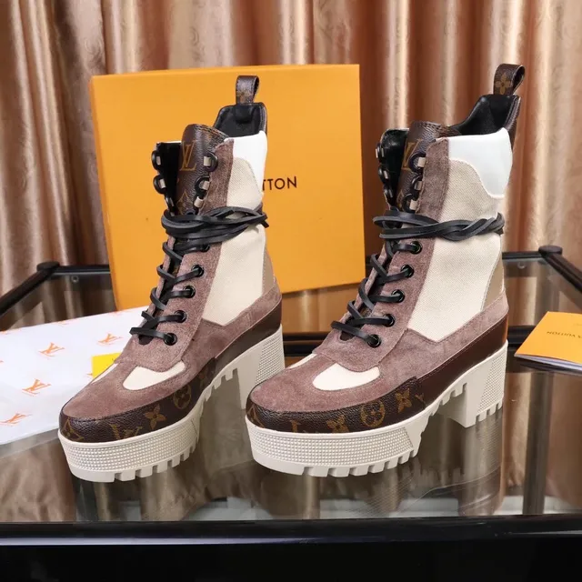 Louis Vuitton Run Away বাদামী স্যুয়েড এবং মনোগ্রাম প্ল্যাটফর্ম এঙ্কেল বুটস 3