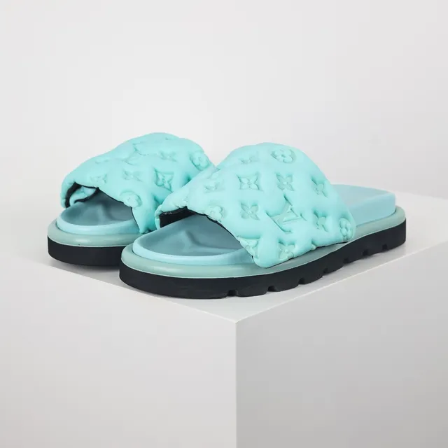 Louis Vuitton Run Away Slide Mint Aqua Black Slippers 2