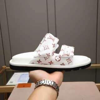 Louis Vuitton Run Away Slide White and Rose Monogram Slippers