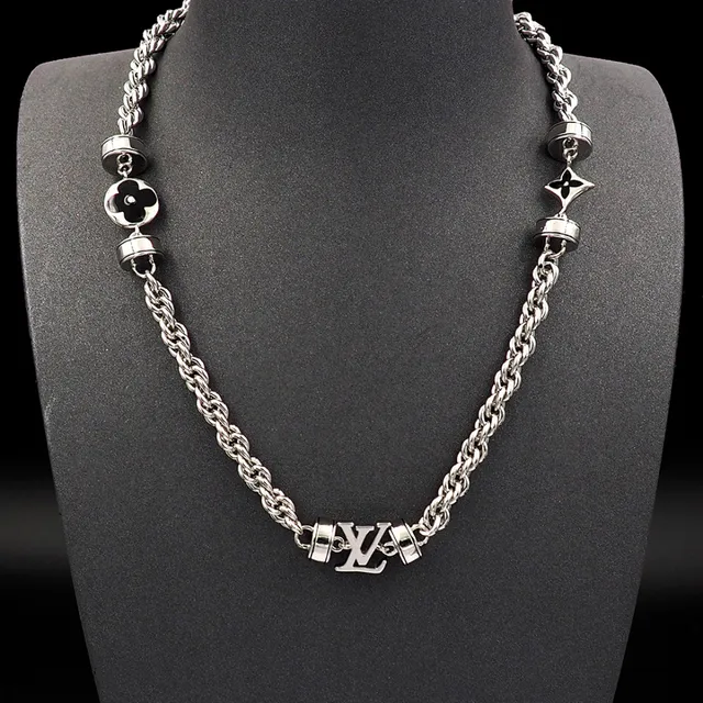 Louis Vuitton Silver Black Twisted Rope Chain Barrel Charms Bracelet 11