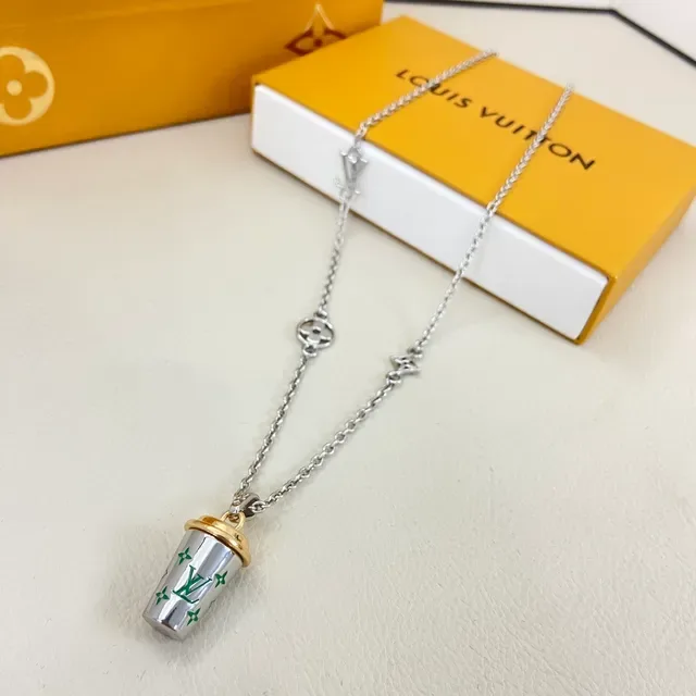 Louis Vuitton Silver Gold Cup-Shaped Pendant Enamel Monogram Necklace 4