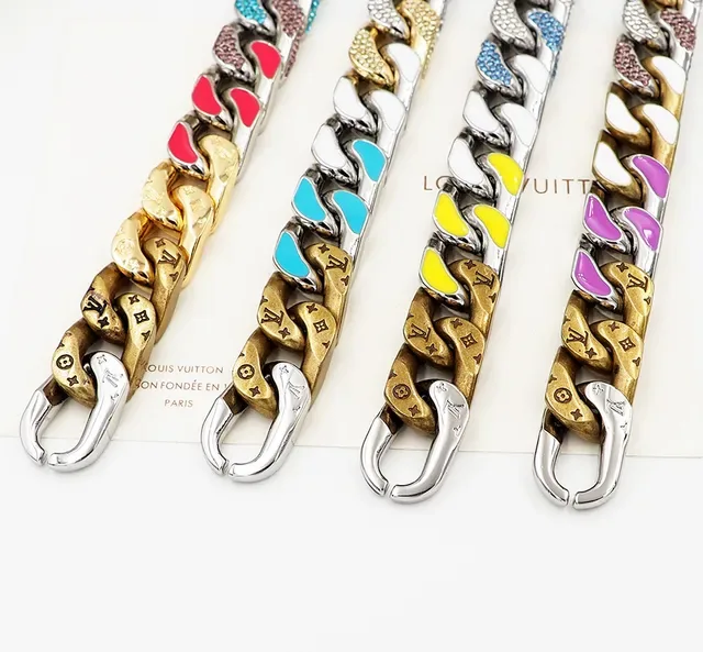 Louis Vuitton Silver Purple Chunky Curb-Link Chain Mixed Metal Necklace 2