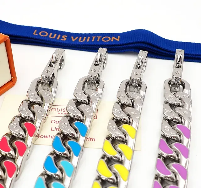 Louis Vuitton Silver Purple Chunky Curb-Link Chain Mixed Metal Necklace 4