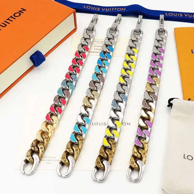 Louis Vuitton Silver Purple Chunky Curb-Link Chain Mixed Metal Necklace 5