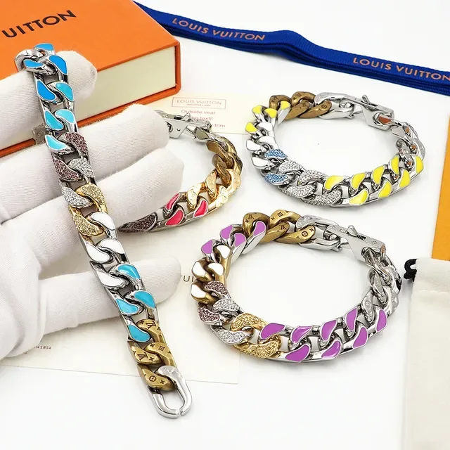 Louis Vuitton Silver Purple Chunky Curb-Link Chain Mixed Metal Necklace 6