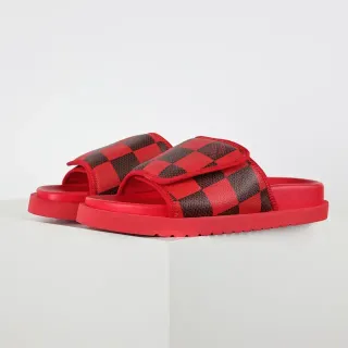 লুইস ভিত্তন Slide লাল এবং কালো Damier Check স্লিপার্স