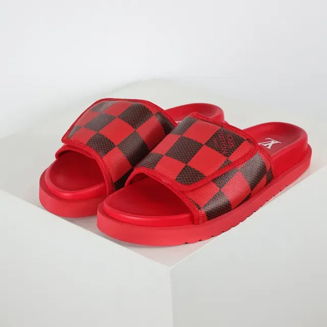Louis Vuitton Slide Red and Black Damier Check Slippers 2