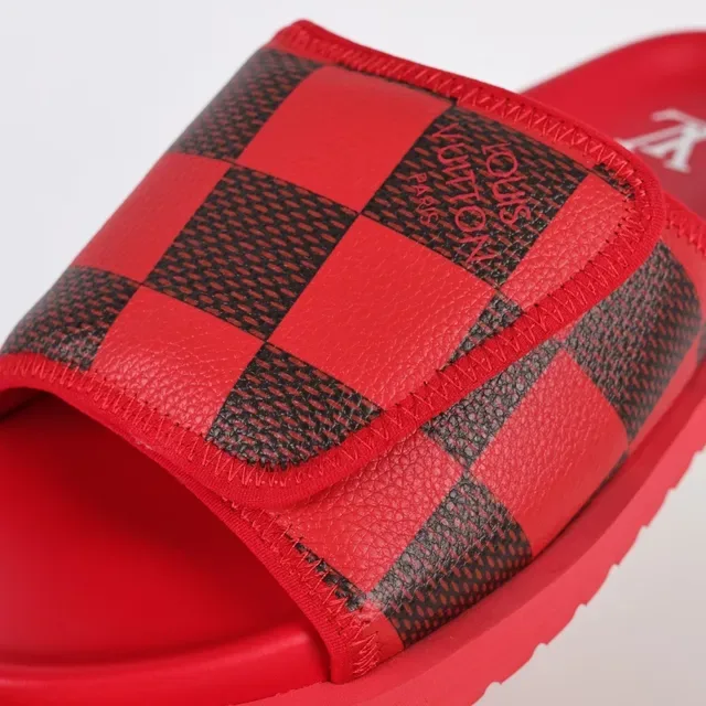 Louis Vuitton Slide Red and Black Damier Check Slippers 6