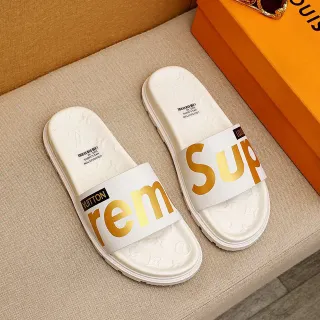 Louis Vuitton Supreme Collaboration Slides White Gold Molded Monogrammed Sole Slide Silhouette Slippers