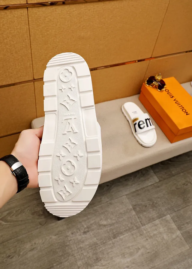 Louis Vuitton Supreme Collaboration Slides White Gold Molded Monogrammed Sole Slide Silhouette Slippers 4