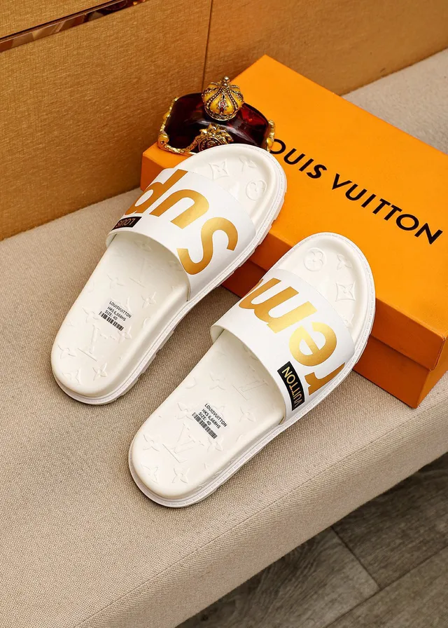 Louis Vuitton Supreme Collaboration Slides White Gold Molded Monogrammed Sole Slide Silhouette Slippers 5