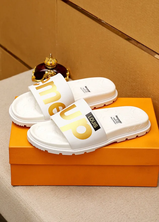 Louis Vuitton Supreme Collaboration Slides White Gold Molded Monogrammed Sole Slide Silhouette Slippers 6