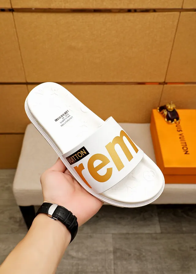 Louis Vuitton Supreme Collaboration Slides White Gold Molded Monogrammed Sole Slide Silhouette Slippers 7