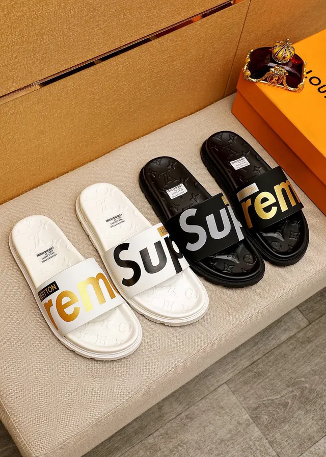 Louis Vuitton Supreme Collaboration Slides White Gold Molded Monogrammed Sole Slide Silhouette Slippers 8