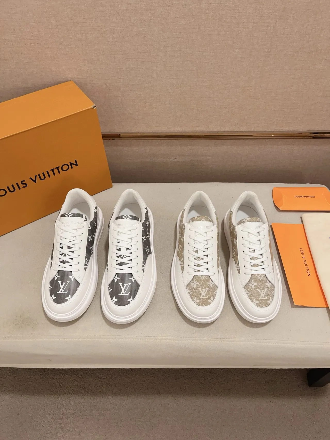 Louis Vuitton White Beige Monogrammed Textile Leather Accents Lifestyle Sneakers 2