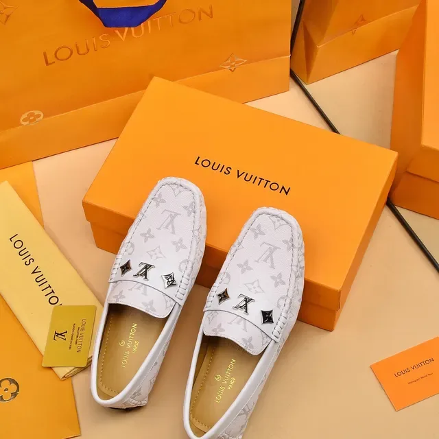 Louis Vuitton White Gray Monogram-Print Leather Metal LV Buckle Loafer 3
