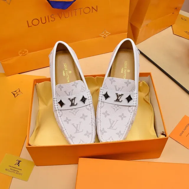 Louis Vuitton White Gray Monogram-Print Leather Metal LV Buckle Loafer 8