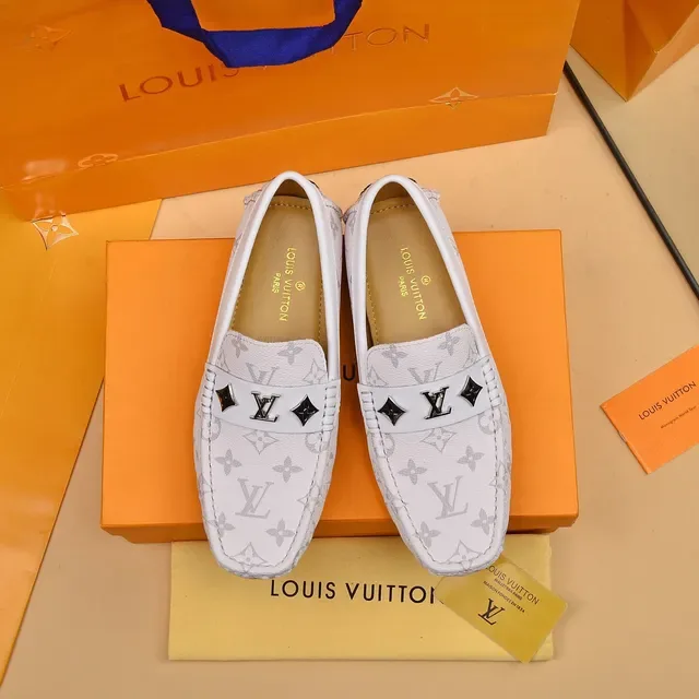 Louis Vuitton White Gray Monogram-Print Leather Metal LV Buckle Loafer 9