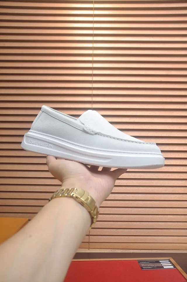 Louis Vuitton White Leather/suede Moccasin-Stitched Vamp Loafer 4