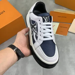 Louis Vuitton Branco Navy Couro Oversized Monograma Painel Lateral Lifestyle Tênis