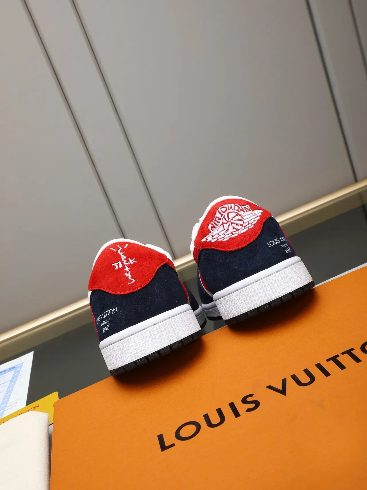Louis Vuitton White Navy Low-Top Layered Suede And Leather Lifestyle Sneakers 3